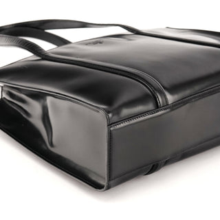 Prada black patent Spazzolato tote bag, rear detail