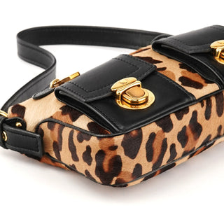 Leopard Print Calf Hair Pocket Shoulder Bag