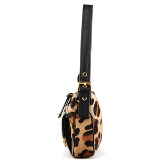 Leopard Print Calf Hair Pocket Shoulder Bag