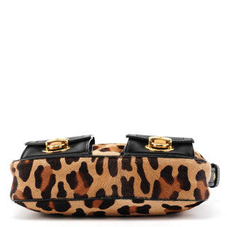 Leopard Print Calf Hair Pocket Shoulder Bag
