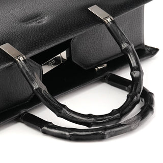 002 1035 Black Leather Bamboo Tote Bag
