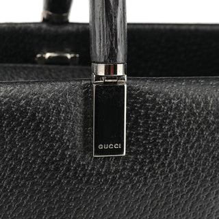 002 1035 Black Leather Bamboo Tote Bag