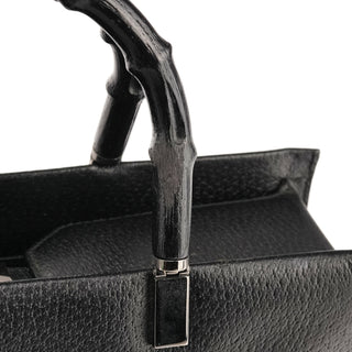 002 1035 Black Leather Bamboo Tote Bag