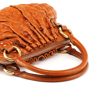 Brown Quilted Snake Embossed Leather Stam 2-Way Bag