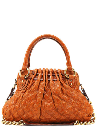 Brown Quilted Snake Embossed Leather Stam 2-Way Bag