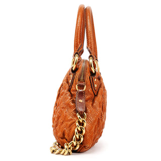Brown Quilted Snake Embossed Leather Stam 2-Way Bag