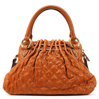 Brown Quilted Snake Embossed Leather Stam 2-Way Bag