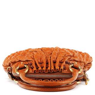 Brown Quilted Snake Embossed Leather Stam 2-Way Bag