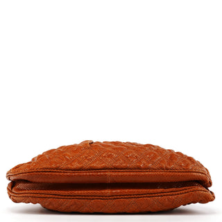 Brown Quilted Snake Embossed Leather Stam 2-Way Bag