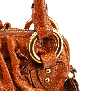Brown Quilted Snake Embossed Leather Stam 2-Way Bag