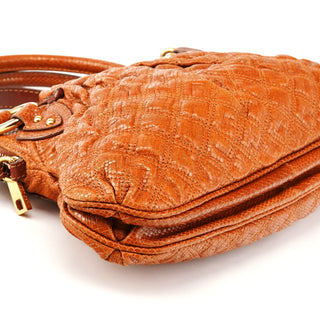 Brown Quilted Snake Embossed Leather Stam 2-Way Bag