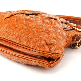 Brown Quilted Snake Embossed Leather Stam 2-Way Bag