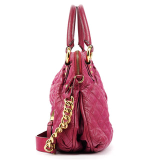 Pink Quilted Leather Stam Shoulder Bag
