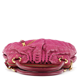 Pink Quilted Leather Stam Shoulder Bag