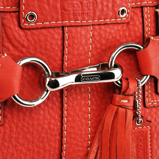 13087 Red Pebbled Leather Hamptons Tote Bag
