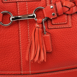 13087 Red Pebbled Leather Hamptons Tote Bag