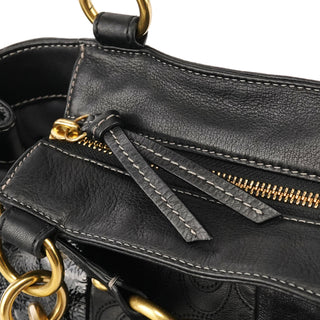 12454 Black Leather Patchwork Hamptons Tote Bag