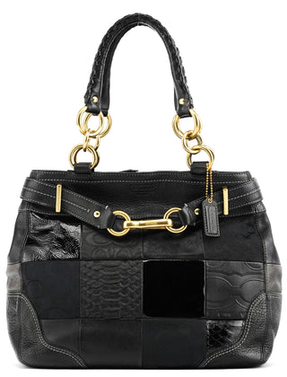 12454 Black Leather Patchwork Hamptons Tote Bag