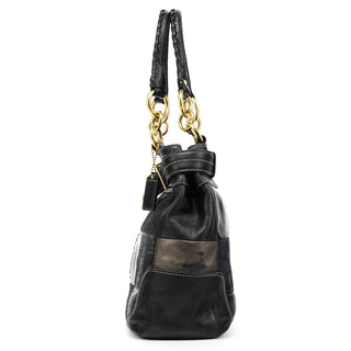 12454 Black Leather Patchwork Hamptons Tote Bag