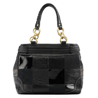 12454 Black Leather Patchwork Hamptons Tote Bag