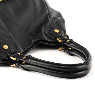 Black Leather Classic Q Fran 2-Way Bag