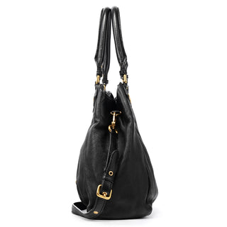 Black Leather Classic Q Fran 2-Way Bag