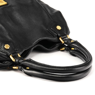 Black Leather Classic Q Fran 2-Way Bag