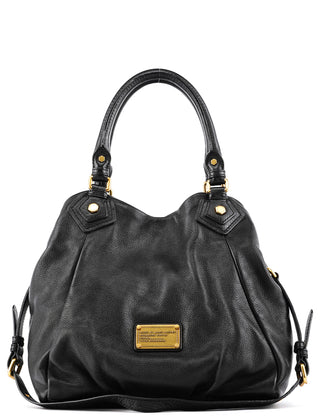 Black Leather Classic Q Fran 2-Way Bag