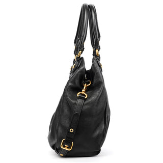 Black Leather Classic Q Fran 2-Way Bag