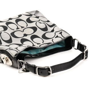 19758M Grey Black Signature Turnlock Shoulder Bag