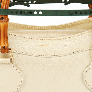 Beige Leather Diana Bamboo Tote Bag
