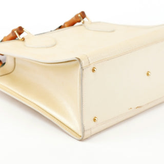 Beige Leather Diana Bamboo Tote Bag