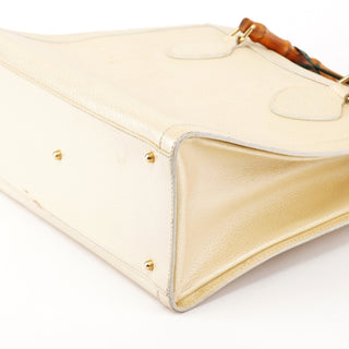 Beige Leather Diana Bamboo Tote Bag
