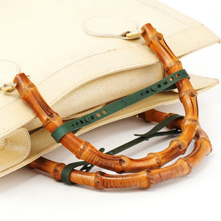 Beige Leather Diana Bamboo Tote Bag