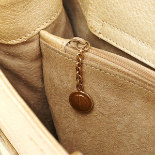 Beige Leather Diana Bamboo Tote Bag