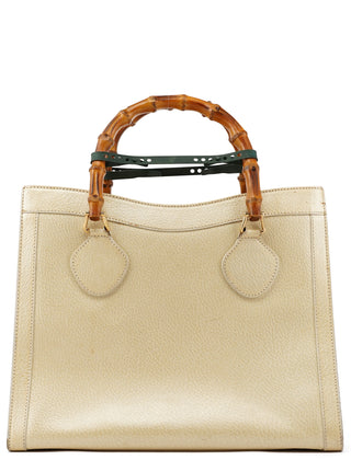 Beige Leather Diana Bamboo Tote Bag
