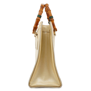 Beige Leather Diana Bamboo Tote Bag