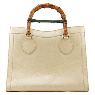 Beige Leather Diana Bamboo Tote Bag