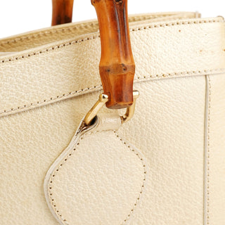 Beige Leather Diana Bamboo Tote Bag