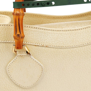 Beige Leather Diana Bamboo Tote Bag
