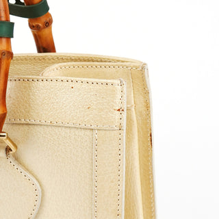 Beige Leather Diana Bamboo Tote Bag