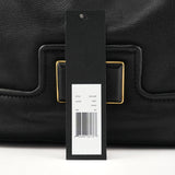 Black Leather Turnlock Hobo Shoulder Bag