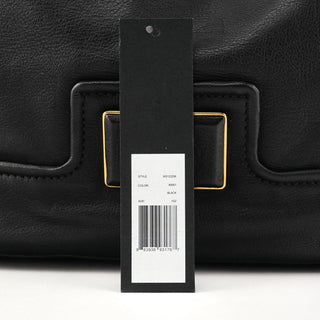 Black Leather Turnlock Hobo Shoulder Bag