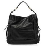 Black Leather Turnlock Hobo Shoulder Bag