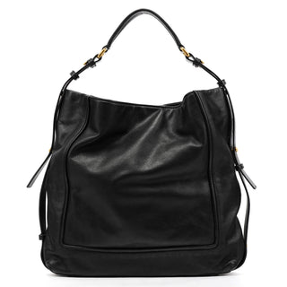 Black Leather Turnlock Hobo Shoulder Bag