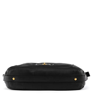 Black Leather Turnlock Hobo Shoulder Bag