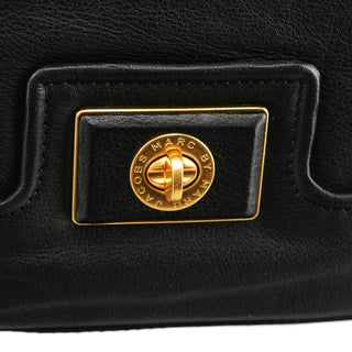 Black Leather Turnlock Hobo Shoulder Bag