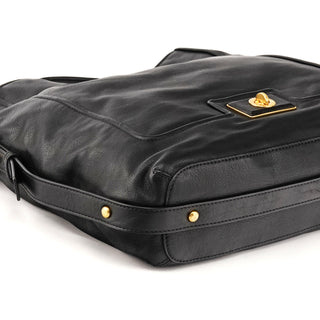 Black Leather Turnlock Hobo Shoulder Bag