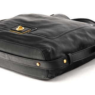 Black Leather Turnlock Hobo Shoulder Bag