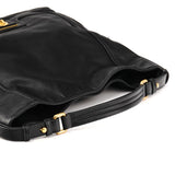 Black Leather Turnlock Hobo Shoulder Bag